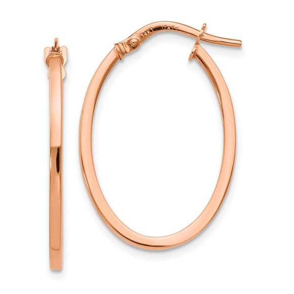 1.5mm Square Tube Oval Hoop Earrings in 14k Rose Gold, 26mm (1 Inch) - Picture 1 of 5